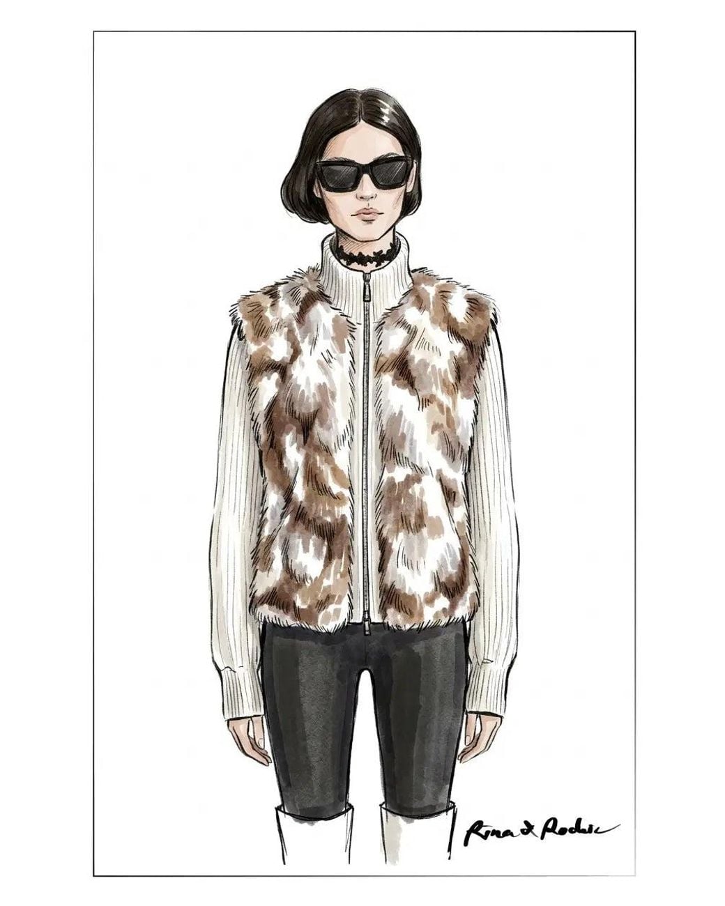 Fabrique Natural Gianna Knit Panel Faux Fox Fur Jacket