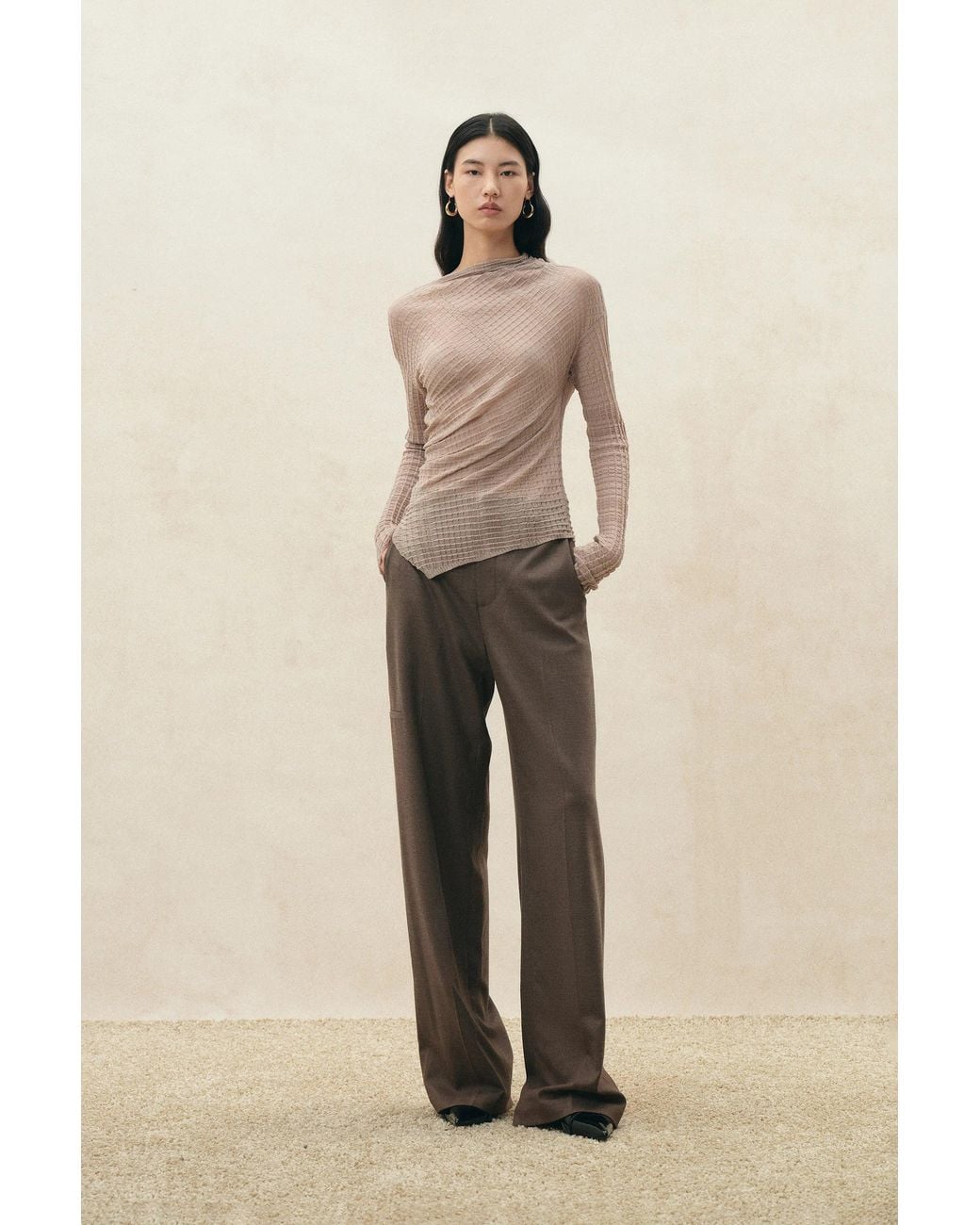 Fabrique Natural Cassia Metal Ring Slim Straight Leg Pants