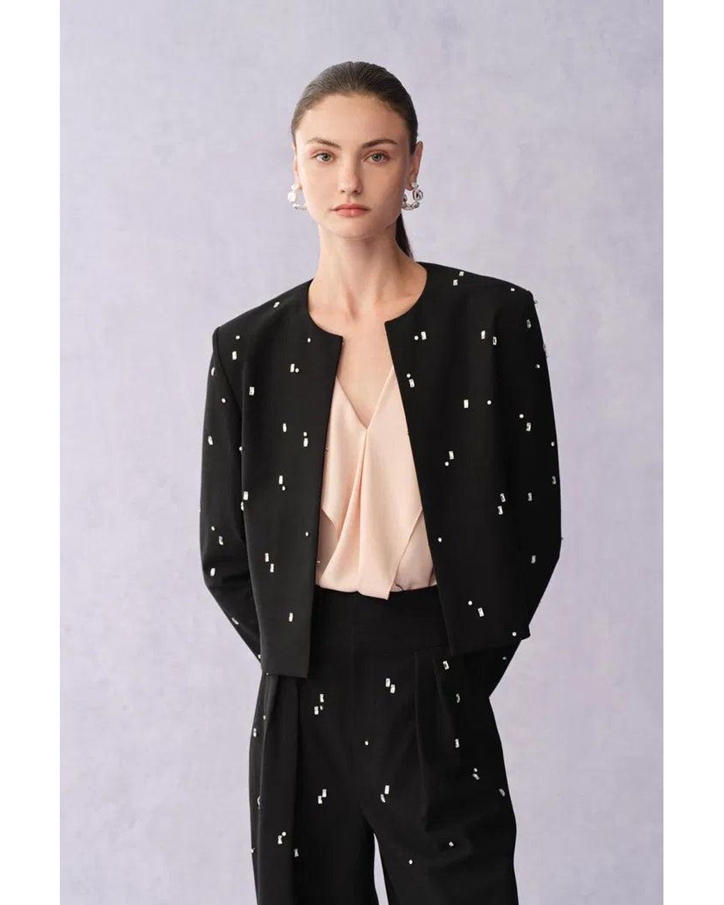 Fabrique Purple Aquila Hand Sewn Rhinestone Crop Suit Blazer