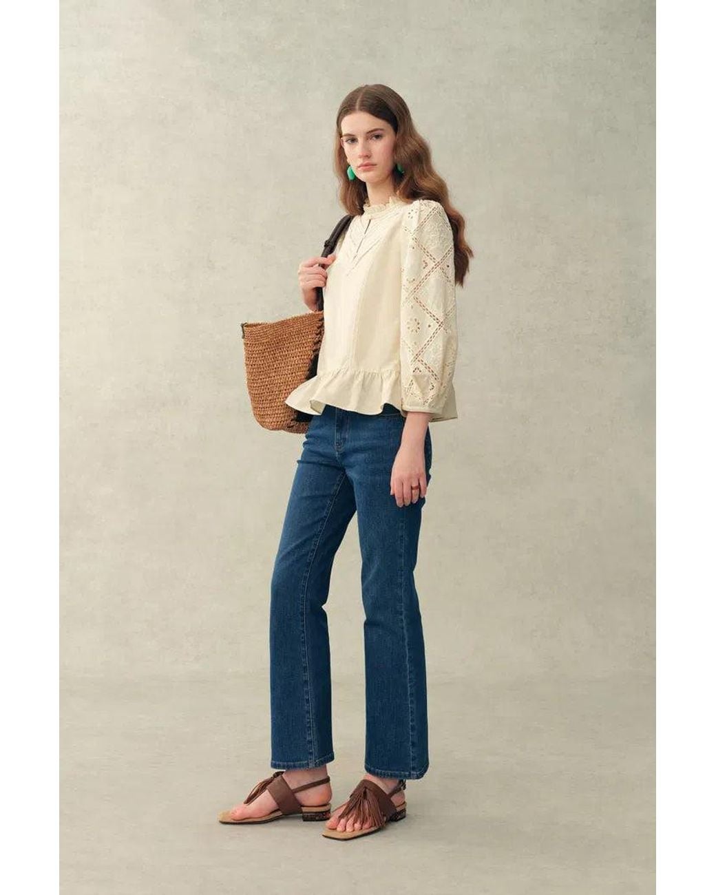 Fabrique Green Nina's Openwork Embroidery Blouse