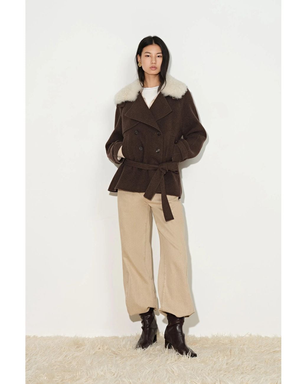 Fabrique Natural Freya Belted Low Waist Cropped Coat