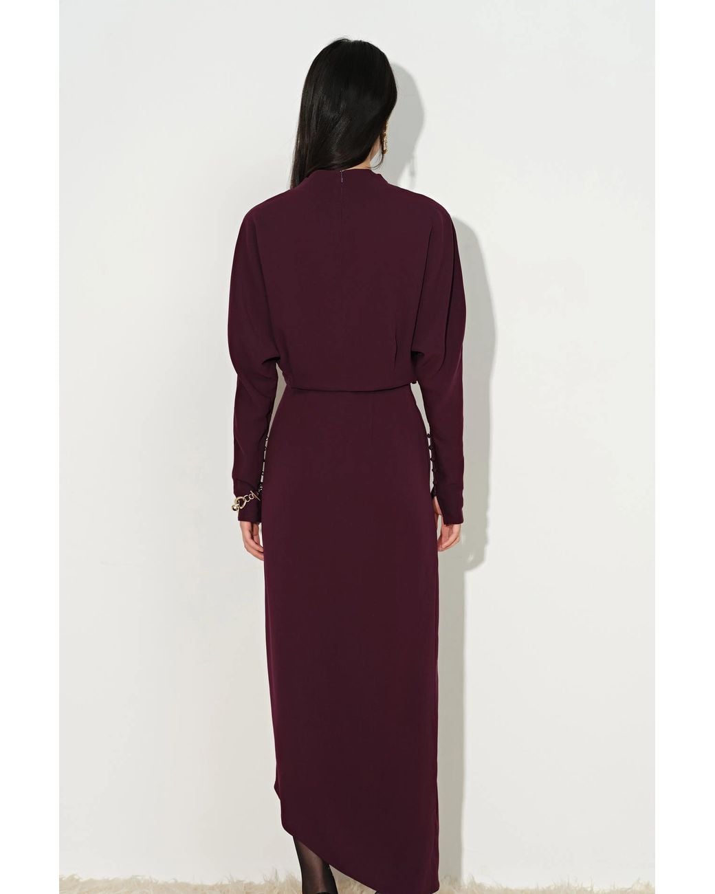 Fabrique Purple Munich Draped Layered Bodice Gigot Sleeve Dress