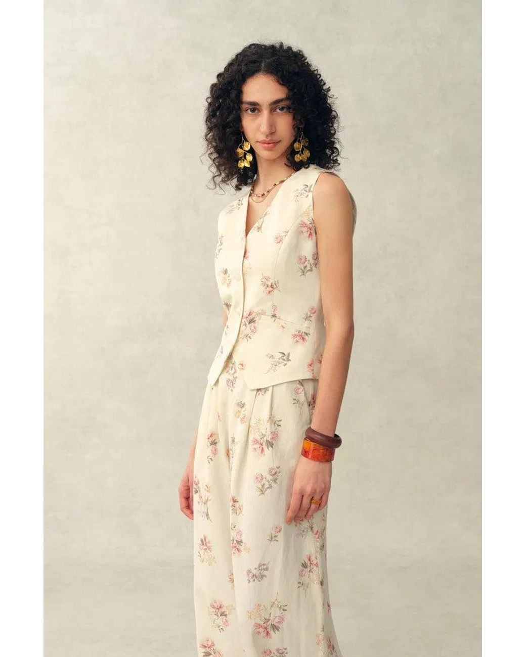 Fabrique Blue Flora Floral Sleeveless Vest Top