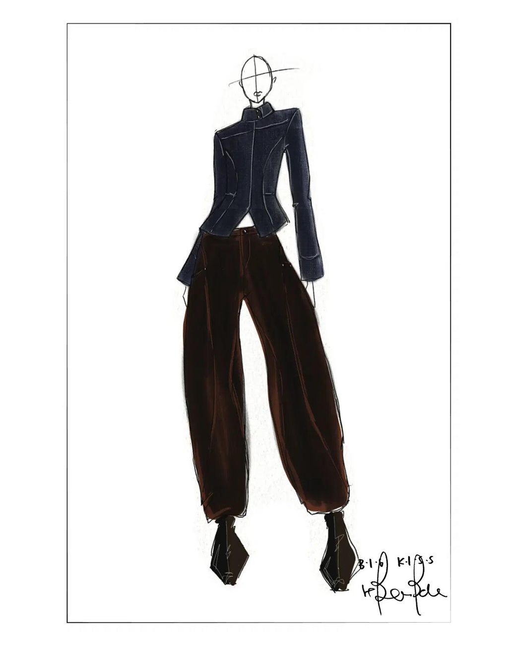 Fabrique Blue Ivy Herringbone Cinched Waist Jacket