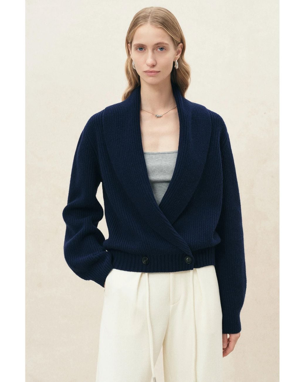 Fabrique Blue Xaviera Relaxed Shawl Collar Cardigan