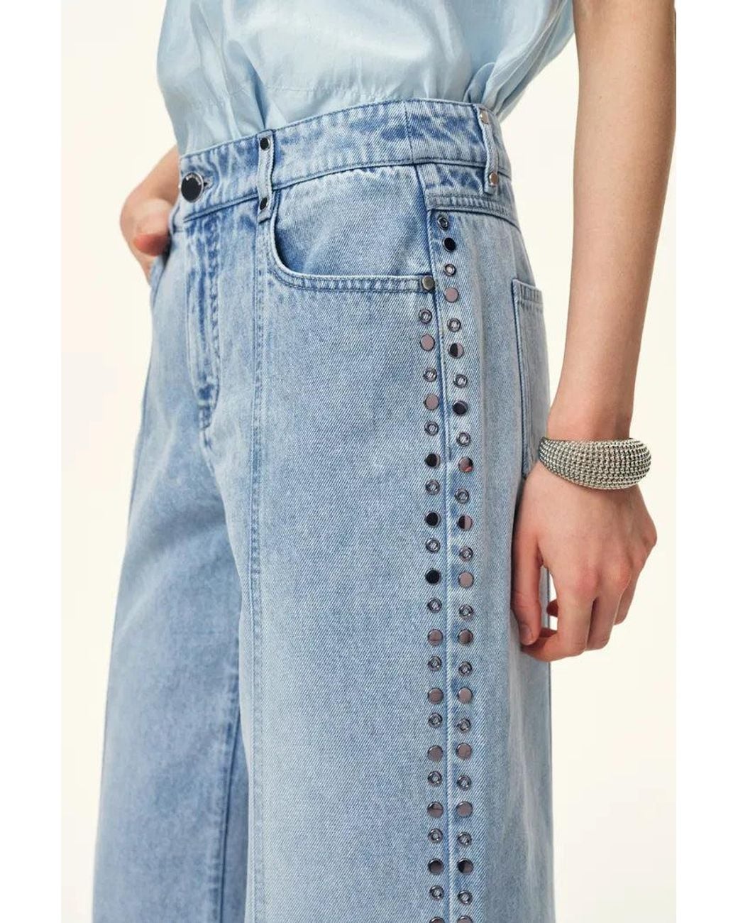 Fabrique Blue Calli Studded Beading Panel Straight Jeans