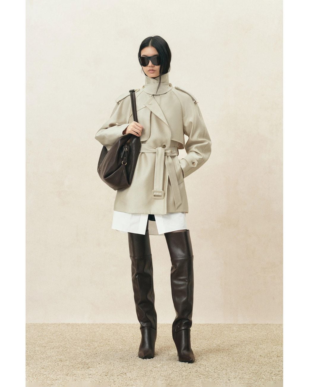 Fabrique Natural Elsa Belted Oversized Cropped Trench Coat