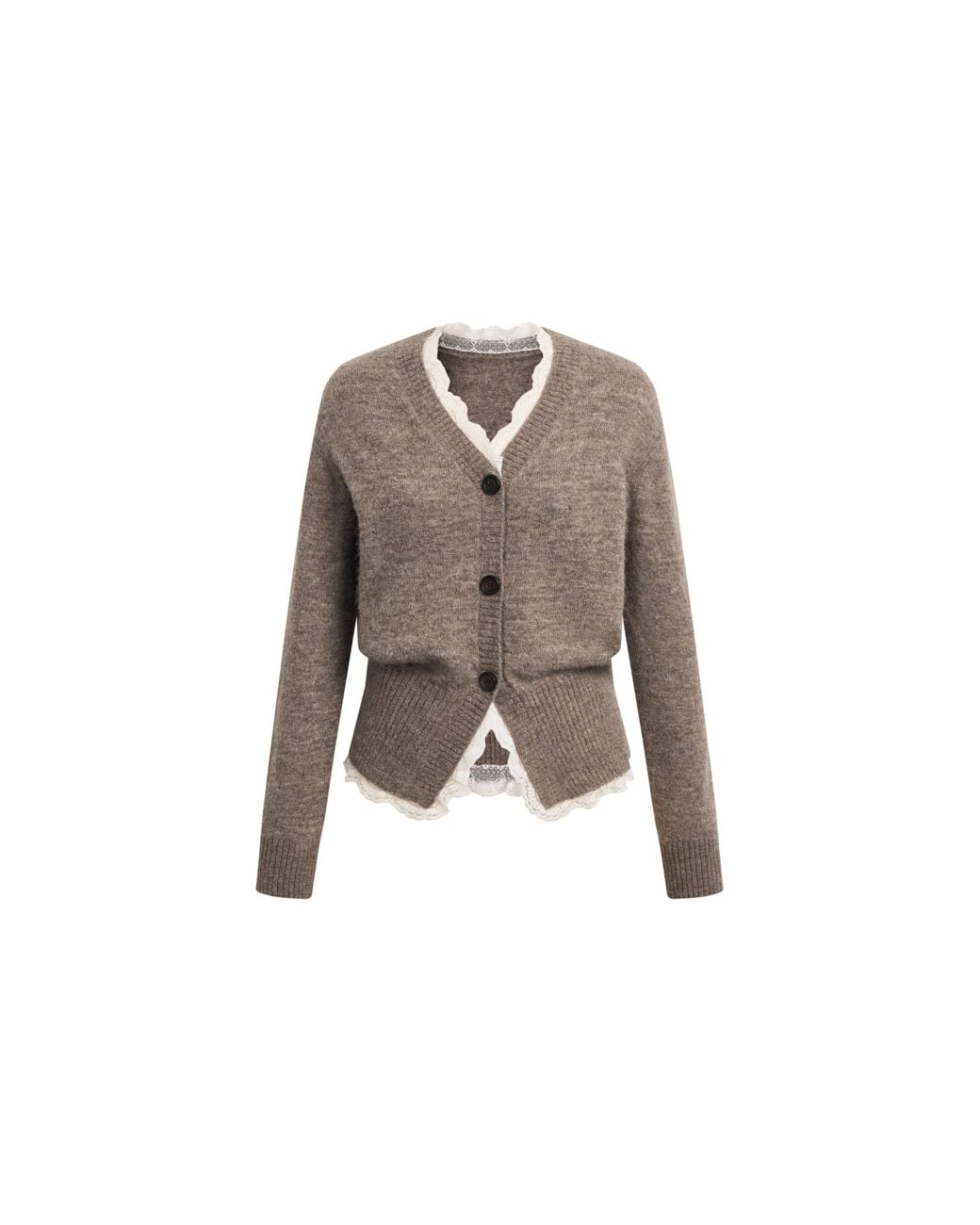 Fabrique Natural Mckenna Faux Layered Lace Panel Cardigan