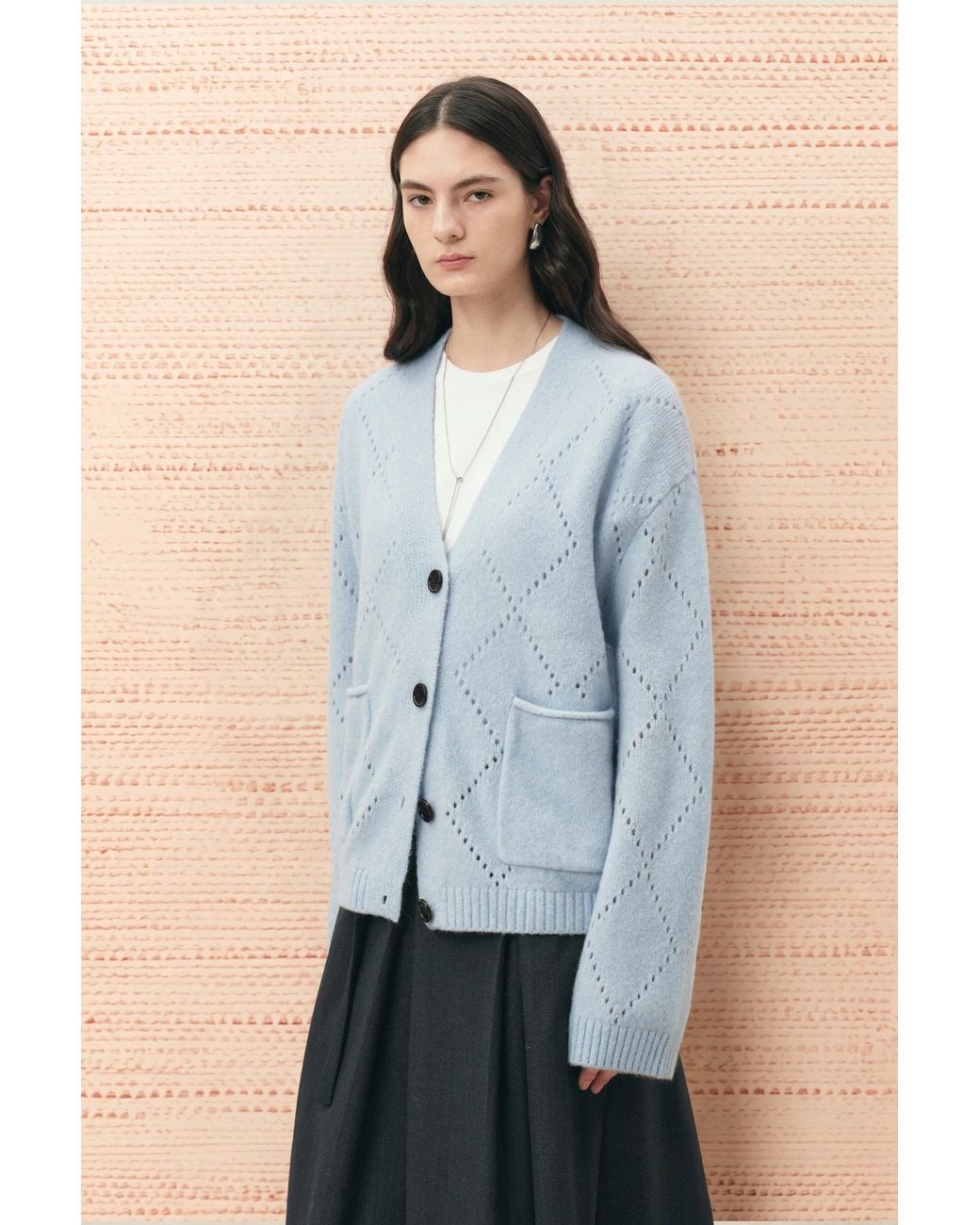 Fabrique Blue Kaia Argyle Openwork Cardigan