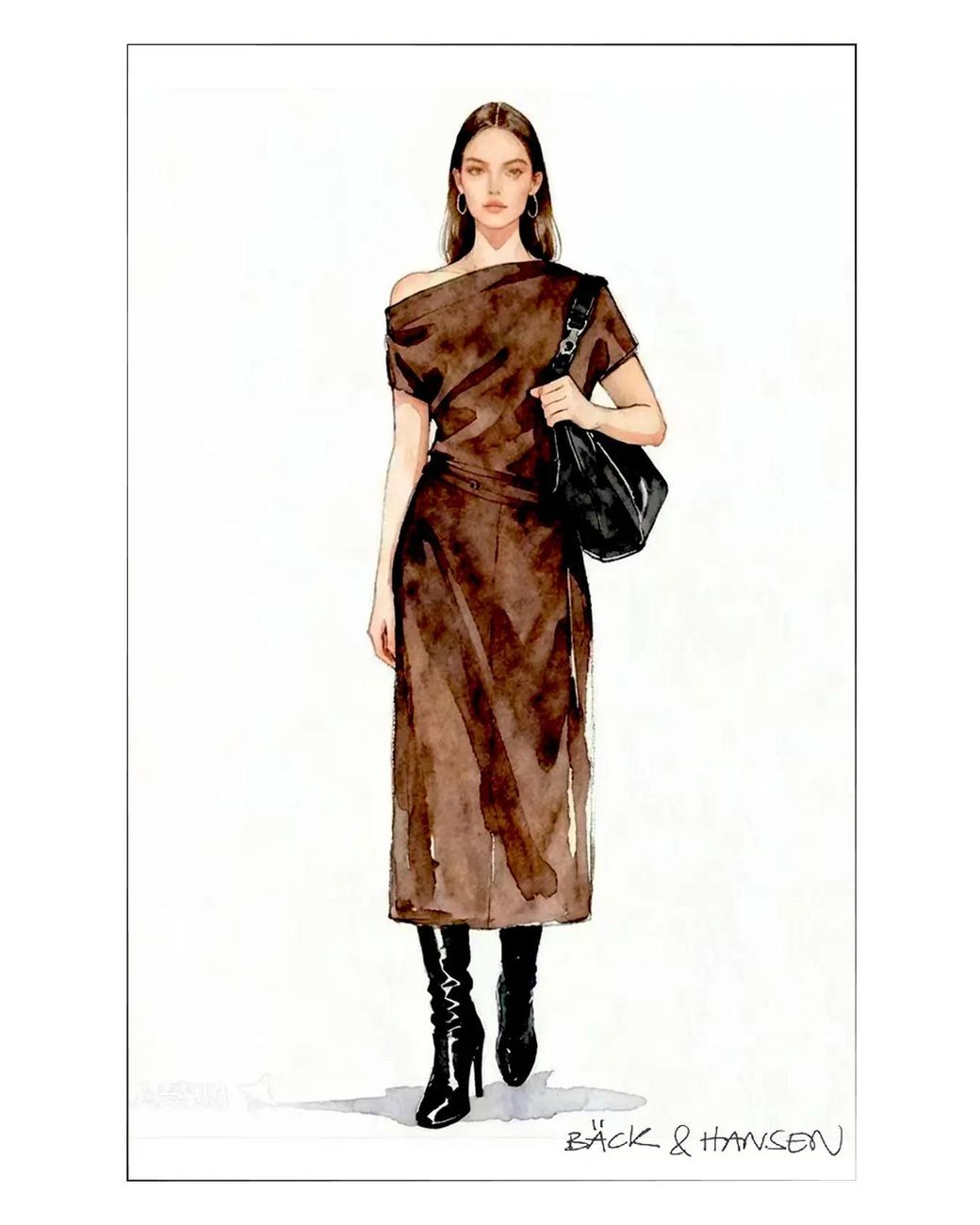 Fabrique Brown Hazel Asymmetric One Shoulder Dress