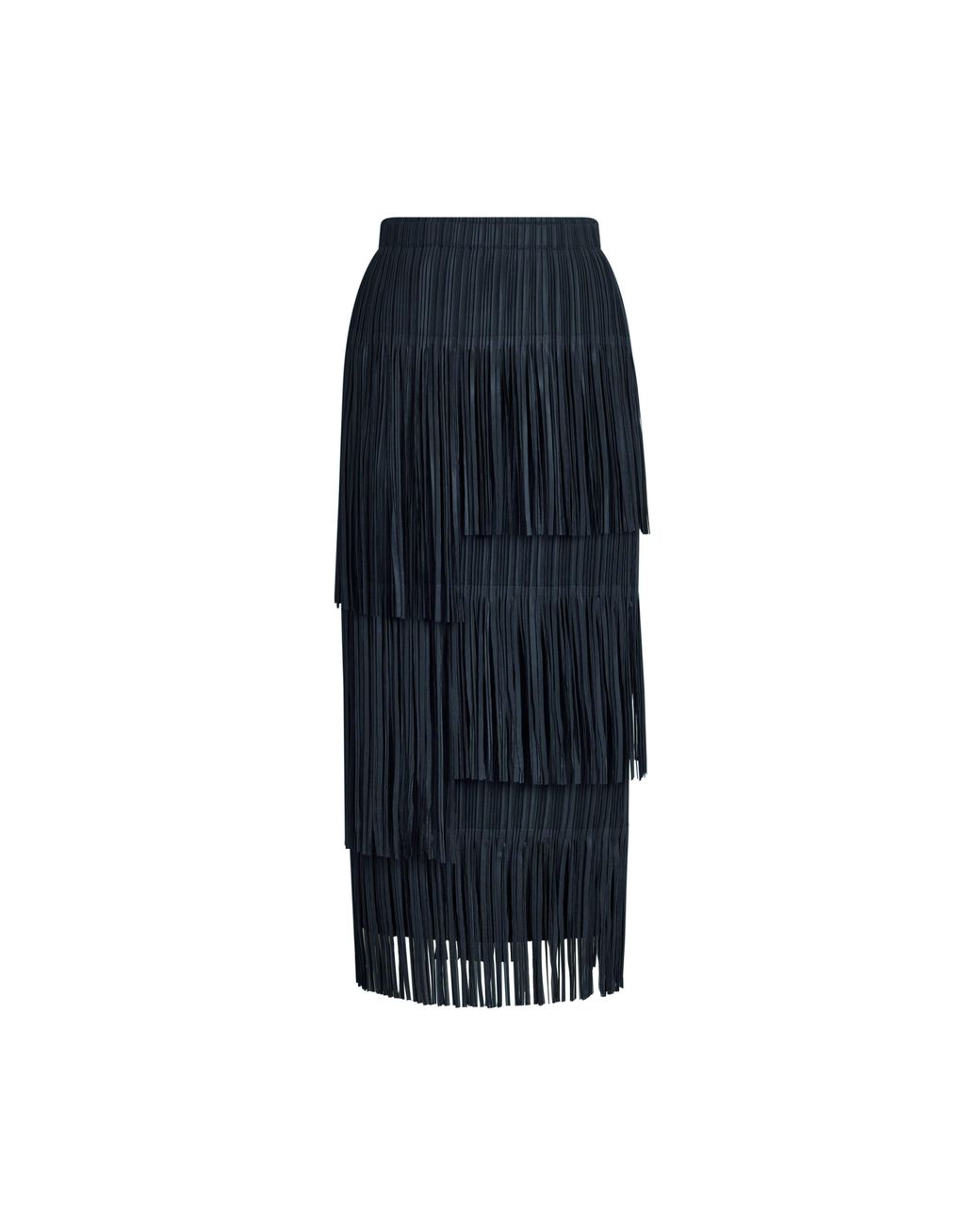 Fabrique Blue Hilda Ruched Asymmetric Fringe Skirt