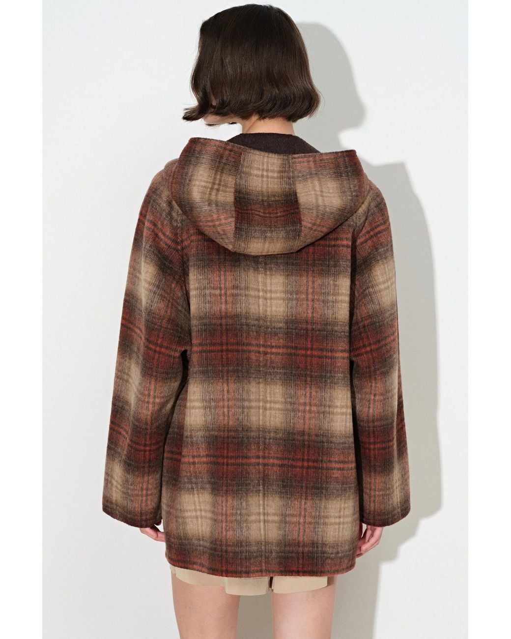 Fabrique Multicolor Aeliana Plaid Hooded Midi Coat