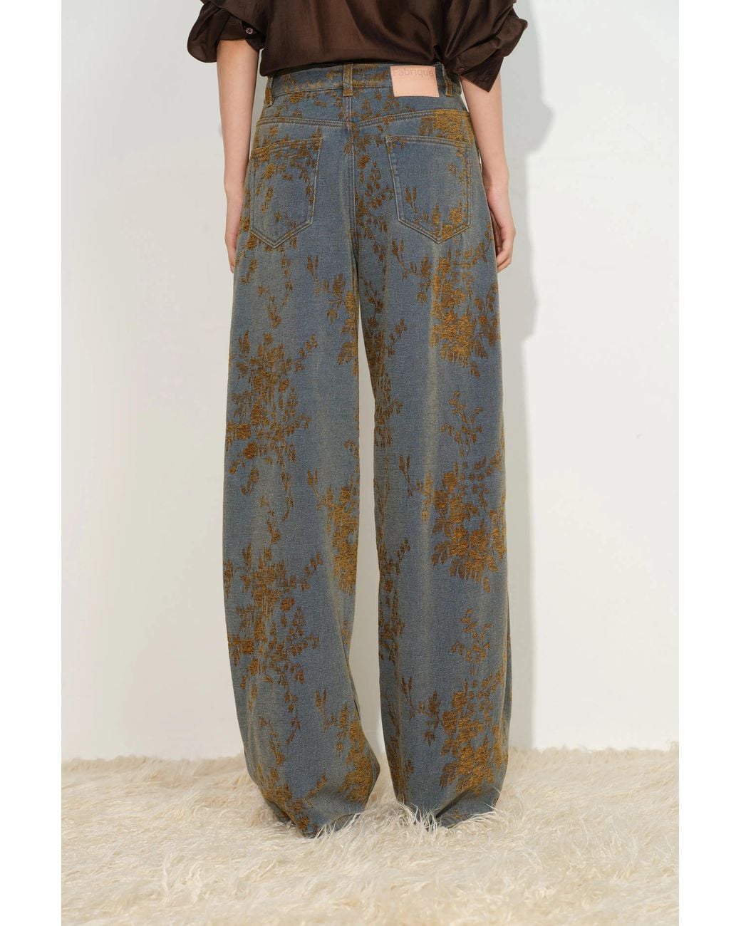 Fabrique Blue Natalie Contrast Flocked Jacquard Barrel Leg Jeans