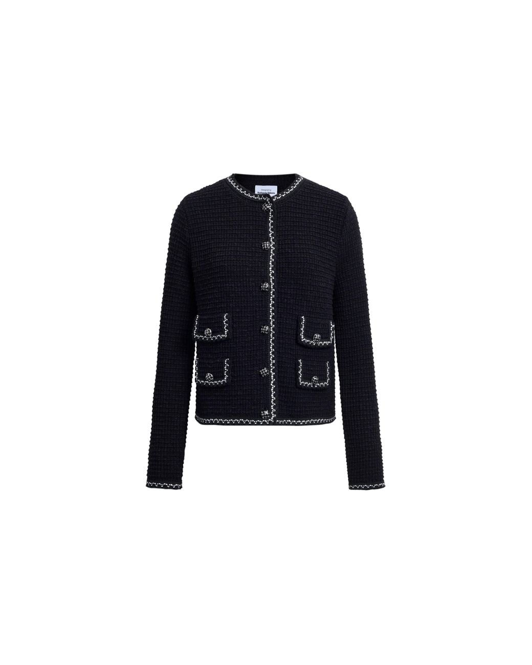 Fabrique White Grace Contrast Trim Boxy Cropped Cardigan
