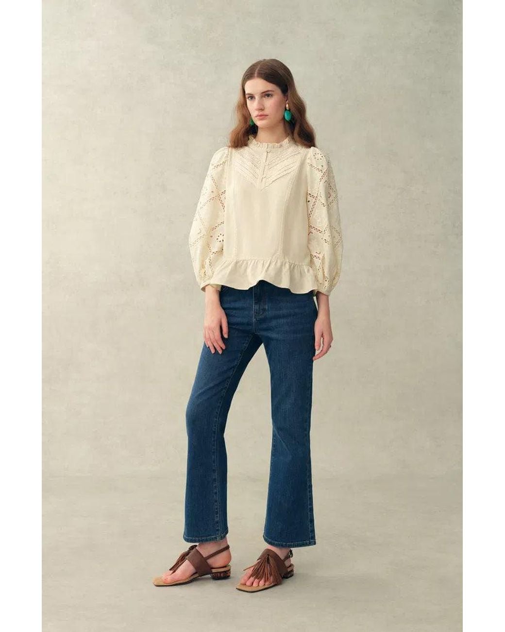 Fabrique Green Nina's Openwork Embroidery Blouse