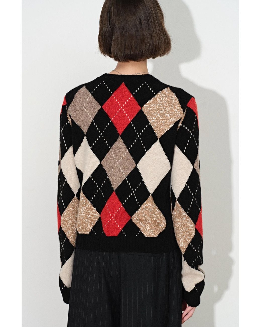 Fabrique Blue Vittoria Hand Embroidery Argyle Sweater