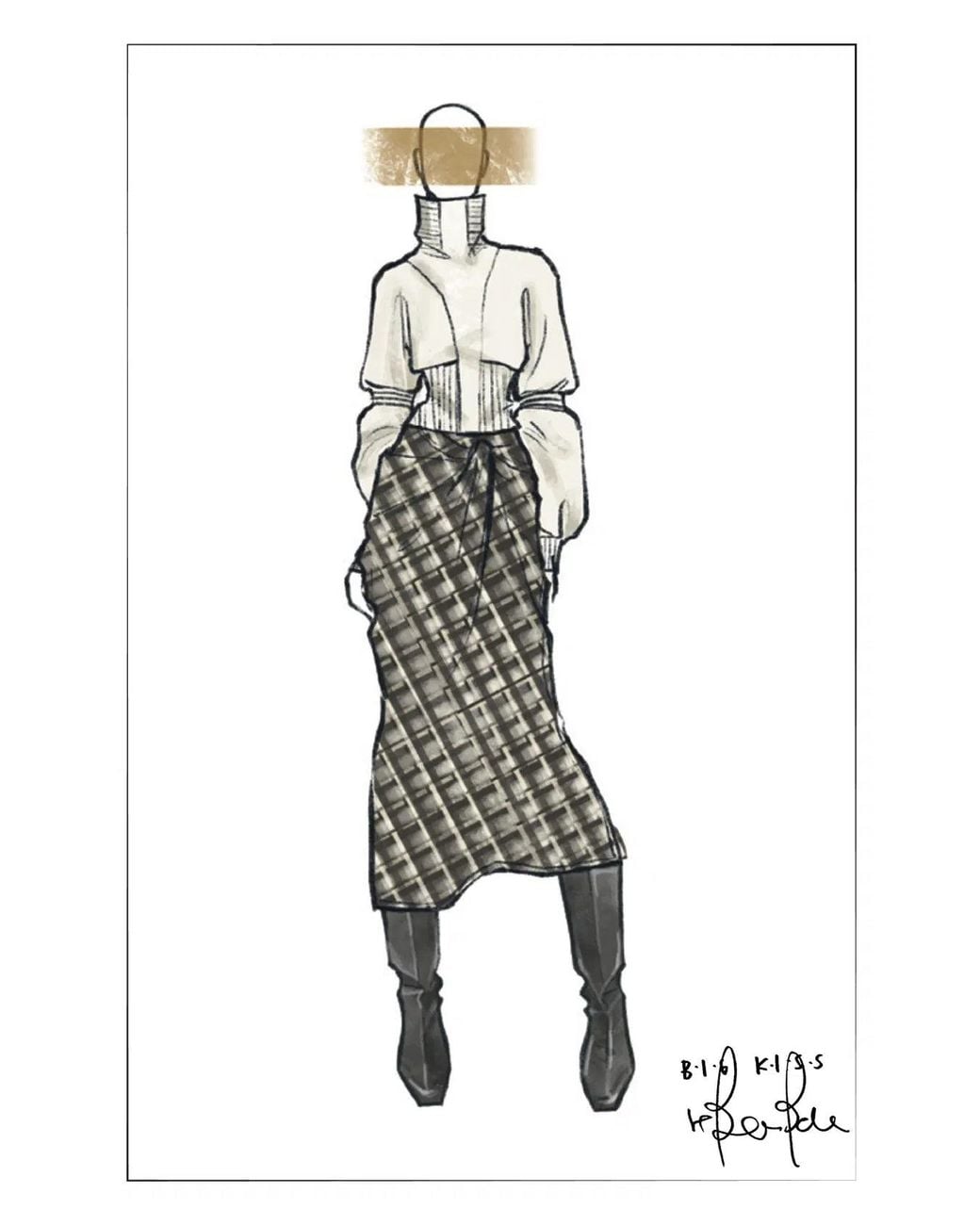 Fabrique Multicolor Tessa Plaid Twist Front Split Skirt