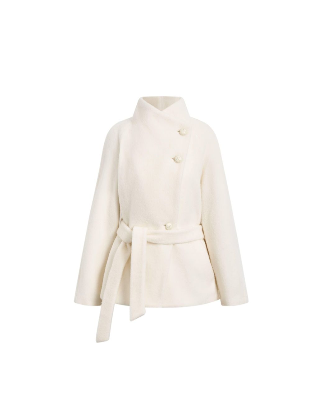 Fabrique White Gwyneira Belted Textured Cropped Coat