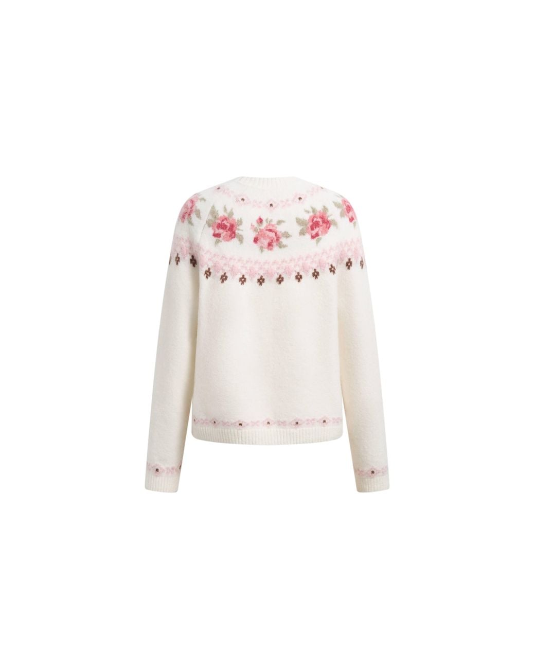 Fabrique White Laverna Fair Isle Rose Pattern Sweater