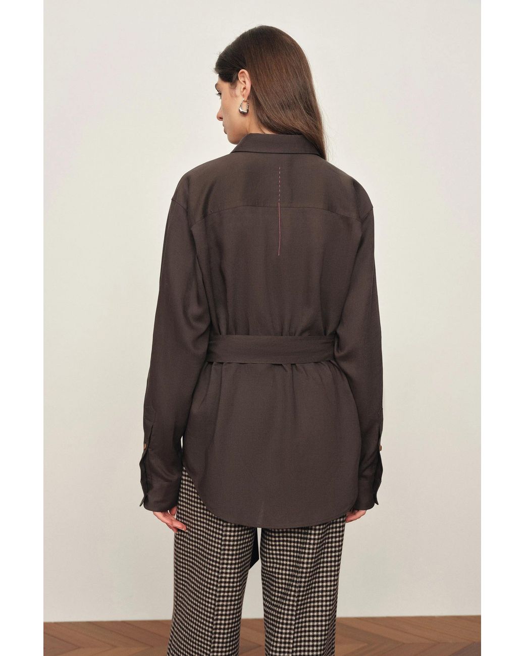 Fabrique Black Faye Belted Roll Tab Sleeves Safari Blouse