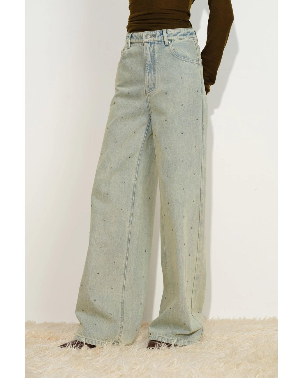 Fabrique Green Hadrian Studded Wide Leg Jeans
