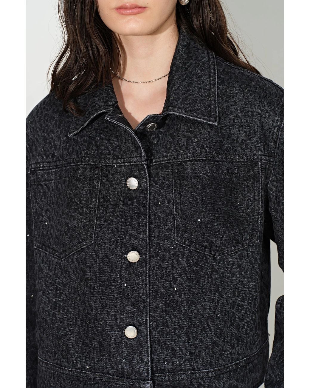Fabrique Gray Oliver Crystal Embellished Leopard Print Cropped Jacket