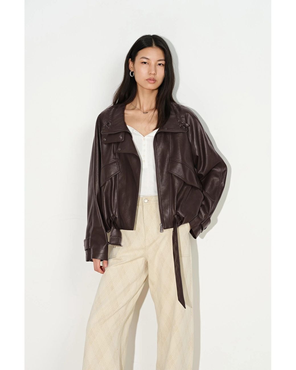 Fabrique Natural Juno Belted Stand Collar Bubble Jacket