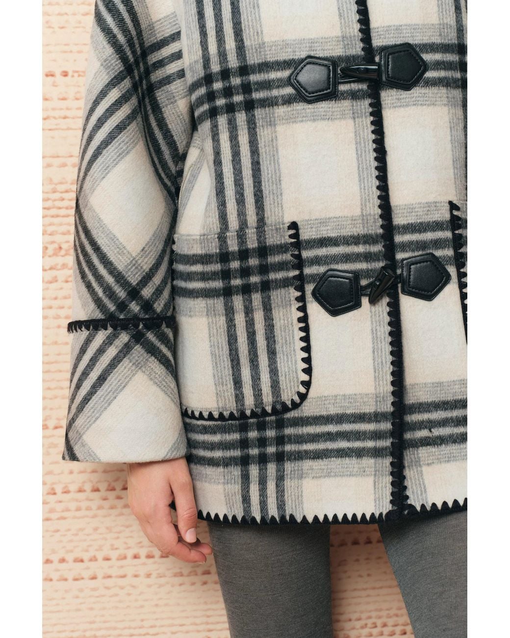Fabrique Green Abigail Embroidery Plaid Belted Coat