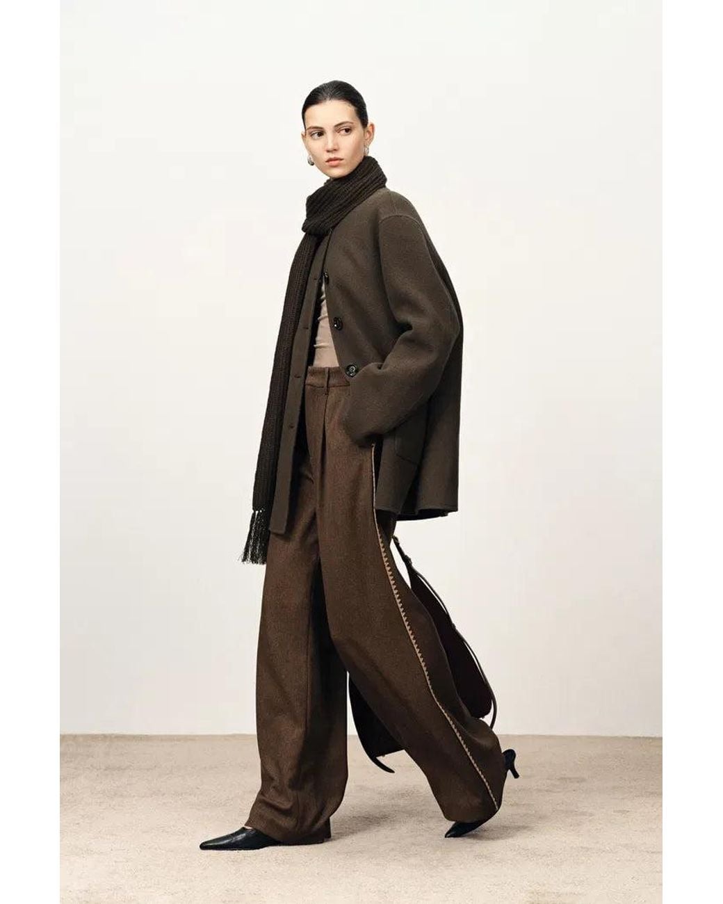 Fabrique Black Kaila Fringed Scarf Coat