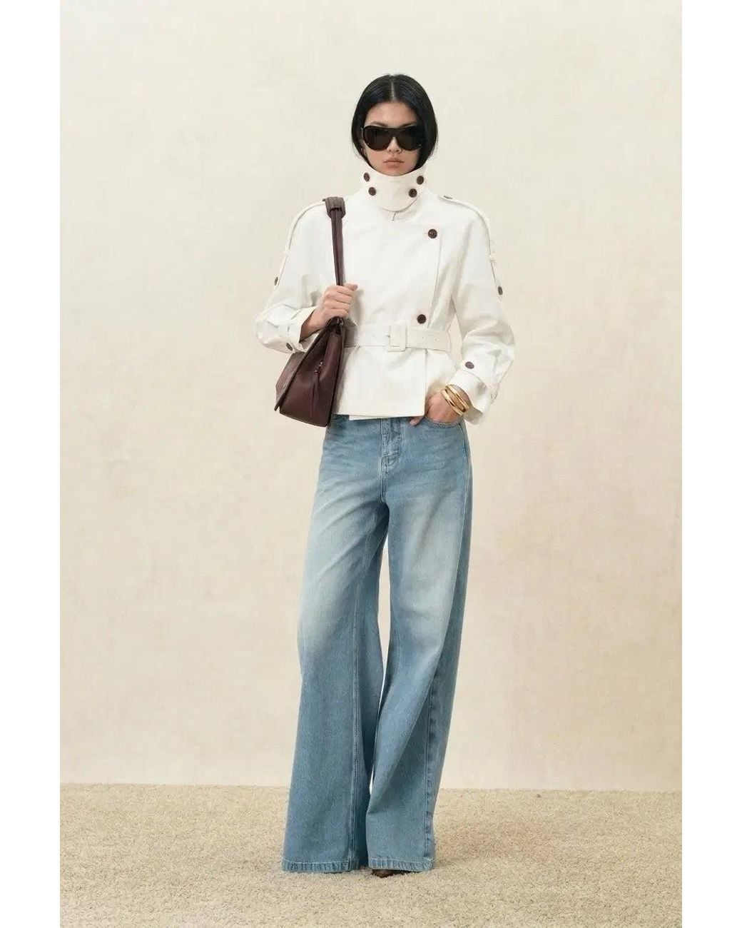 Fabrique Natural Minsmere Structured Belted Cropped Trench Coat