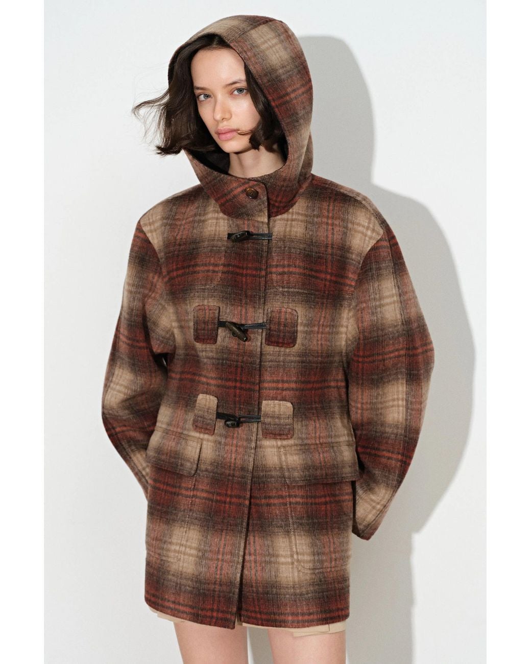 Fabrique Multicolor Aeliana Plaid Hooded Midi Coat