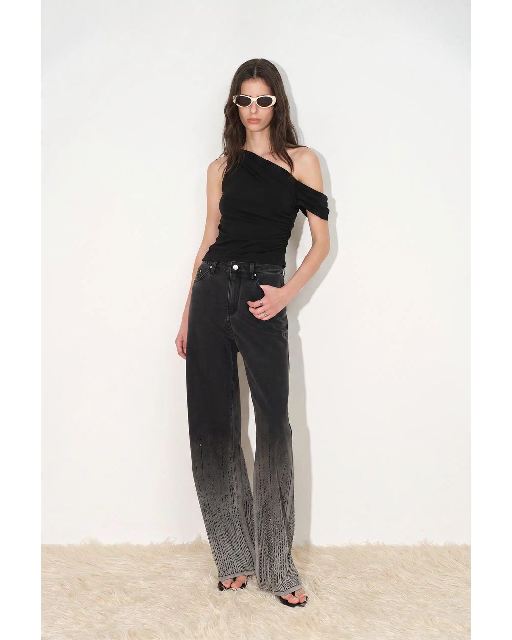 Fabrique Multicolor Elara Ombré Rhinestone Wide Leg Jeans