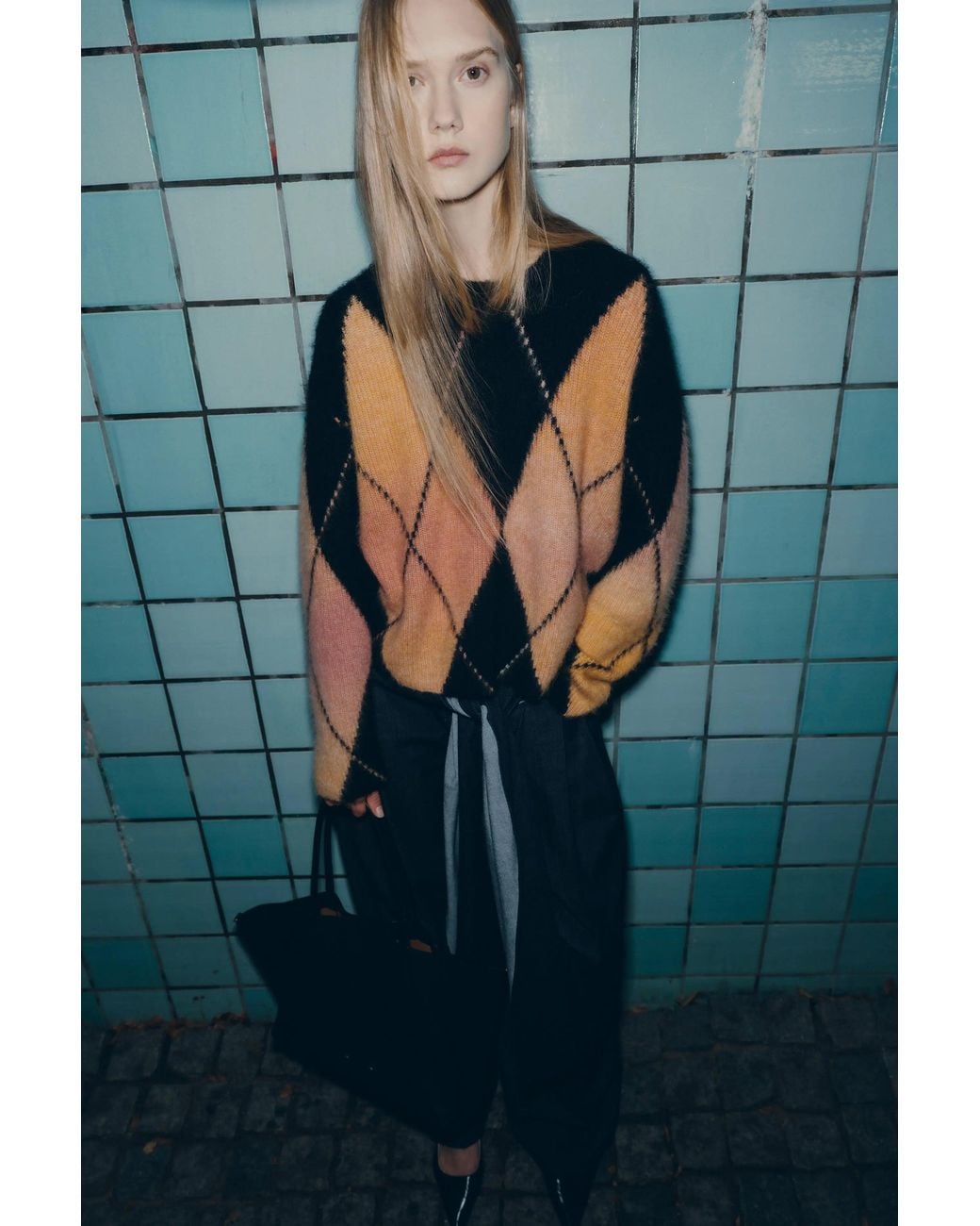 Fabrique Orange Monica Space Dyed Argyle Sweater