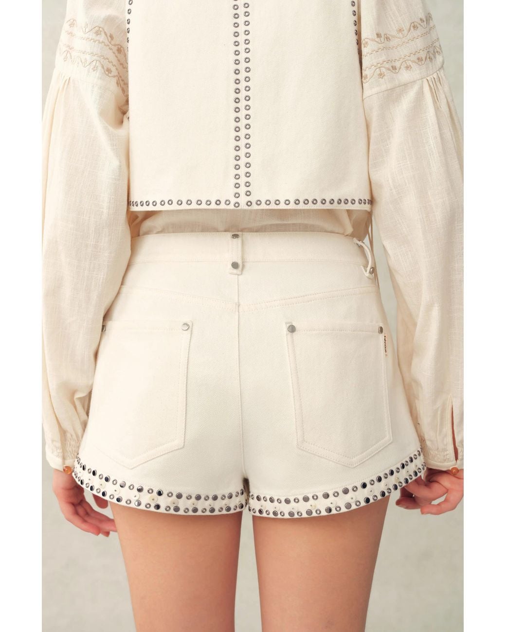 Fabrique Brown Charlie Boho Mother Of Pearl Studded Side Tassel Tie Vest Top And Shorts Set