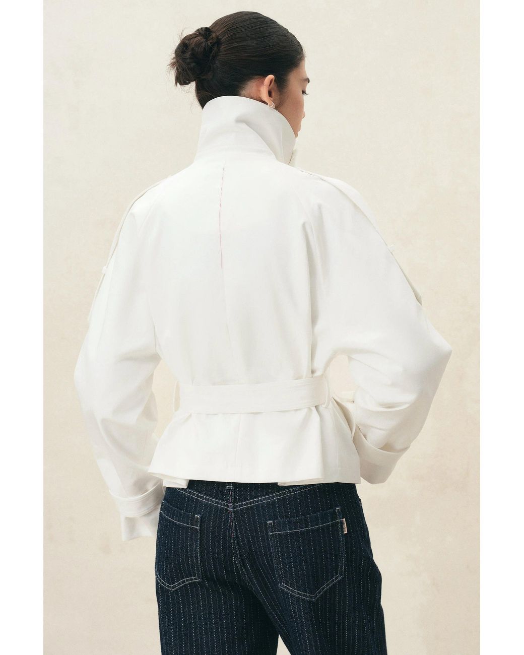 Fabrique Natural Minsmere Structured Belted Cropped Trench Coat