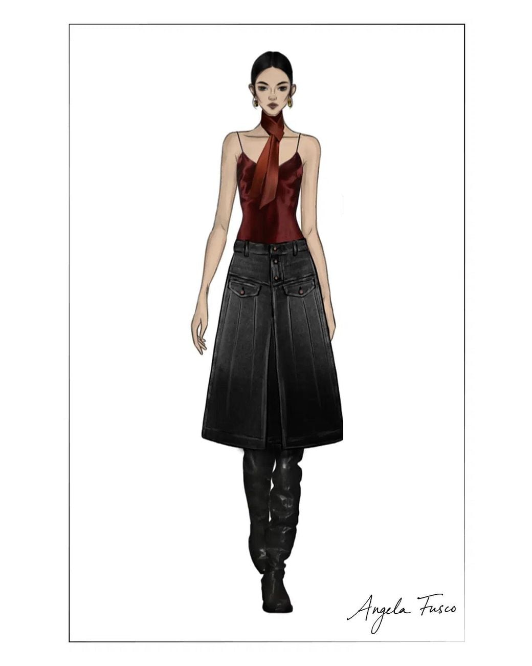 Fabrique Black Ashley Pleated Utility Skirt