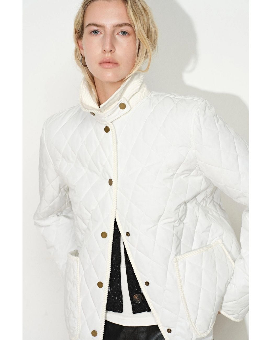 Fabrique Natural Rory Cropped Quilted Jacket With Corduroy Collar