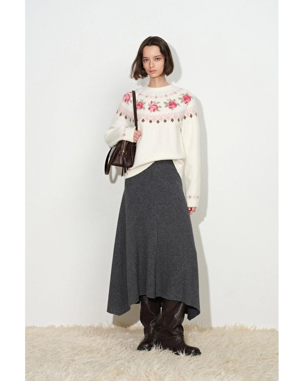 Fabrique Laverna Fair Isle Rose Pattern Sweater in White | Lyst