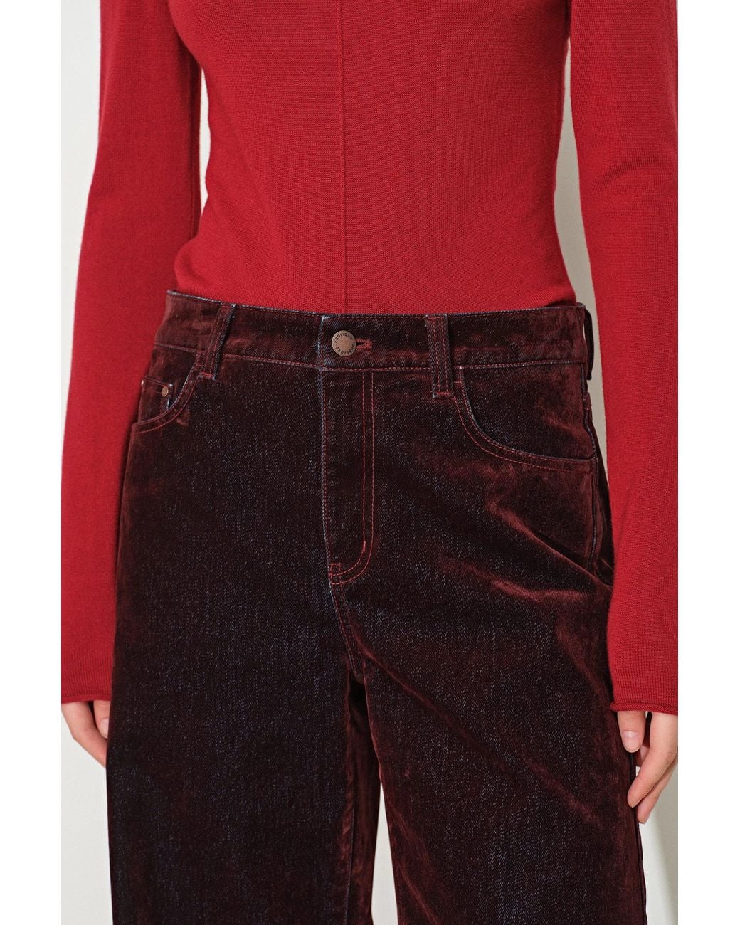 Fabrique Red Tilly Seamed Saddle Shoulder Turtleneck Top