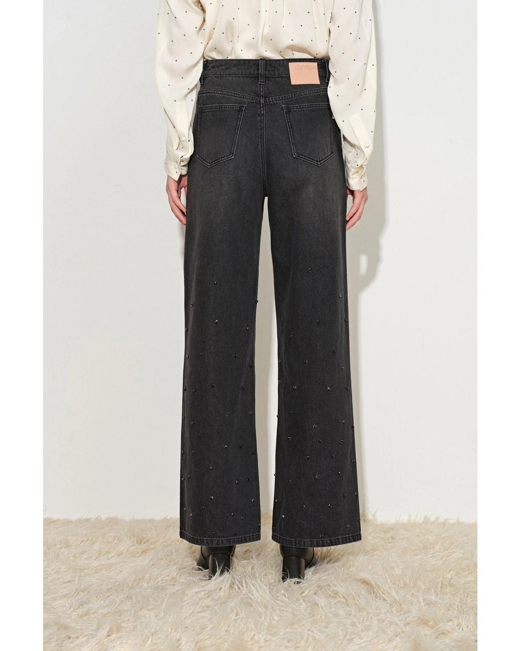 Fabrique Black Nia Hand Studded Fringed Straight Leg Jeans