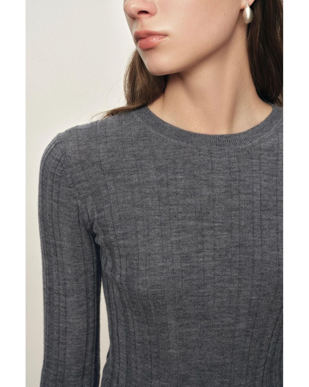 Fabrique Blue Cara Side Slit Long Sleeve Fitted Top
