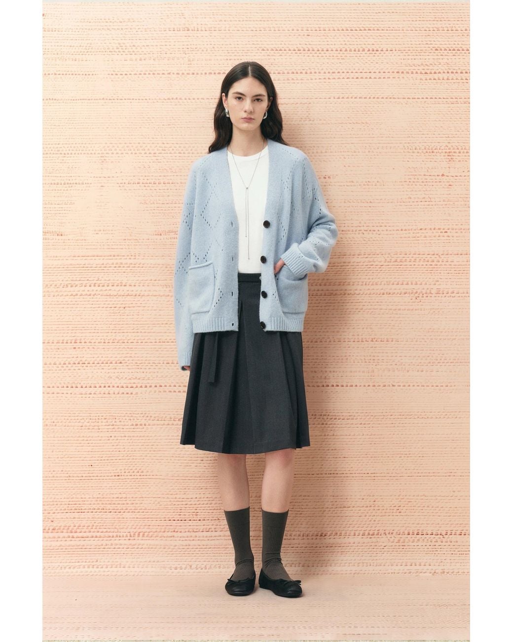 Fabrique Blue Kaia Argyle Openwork Cardigan