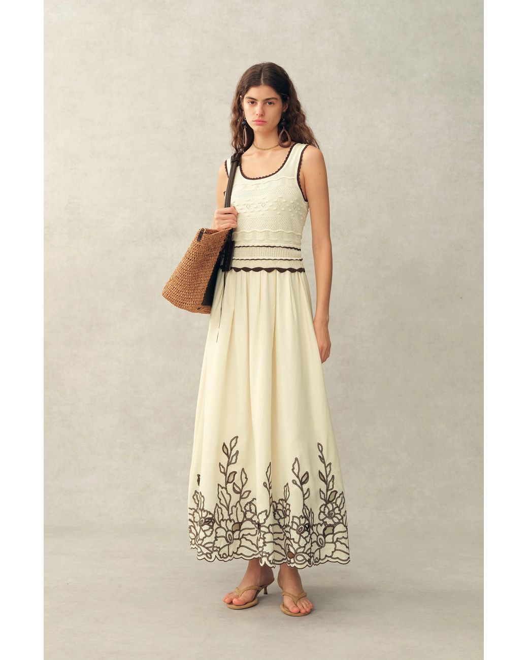 Fabrique Natural Vittra Embroidery And Woven Sleeveless Dress