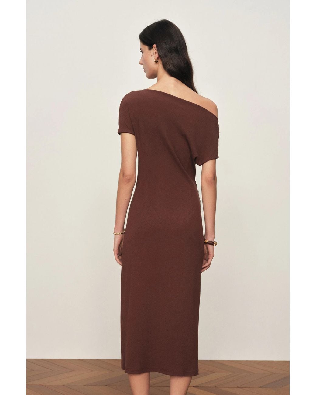 Fabrique Brown Hazel Asymmetric One Shoulder Dress