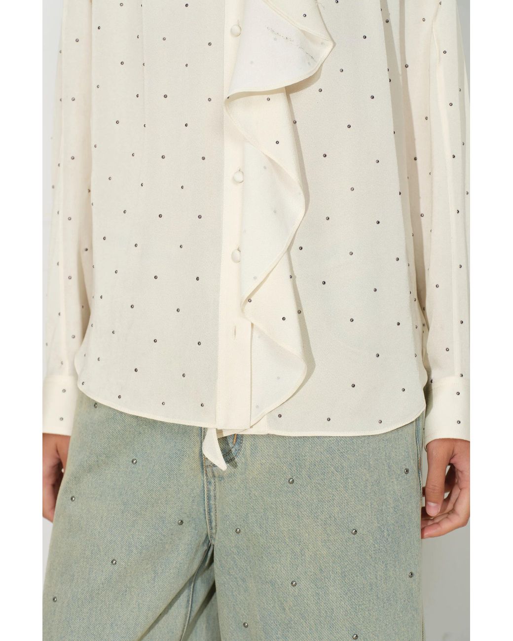 Fabrique White Hypatia Metallic Dot Ruffle Blouse