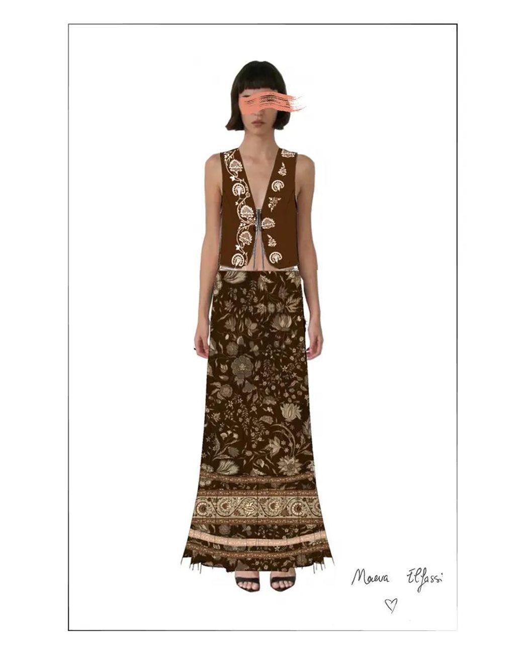 Fabrique Brown Juniper Persian Inspired Floral Skirt