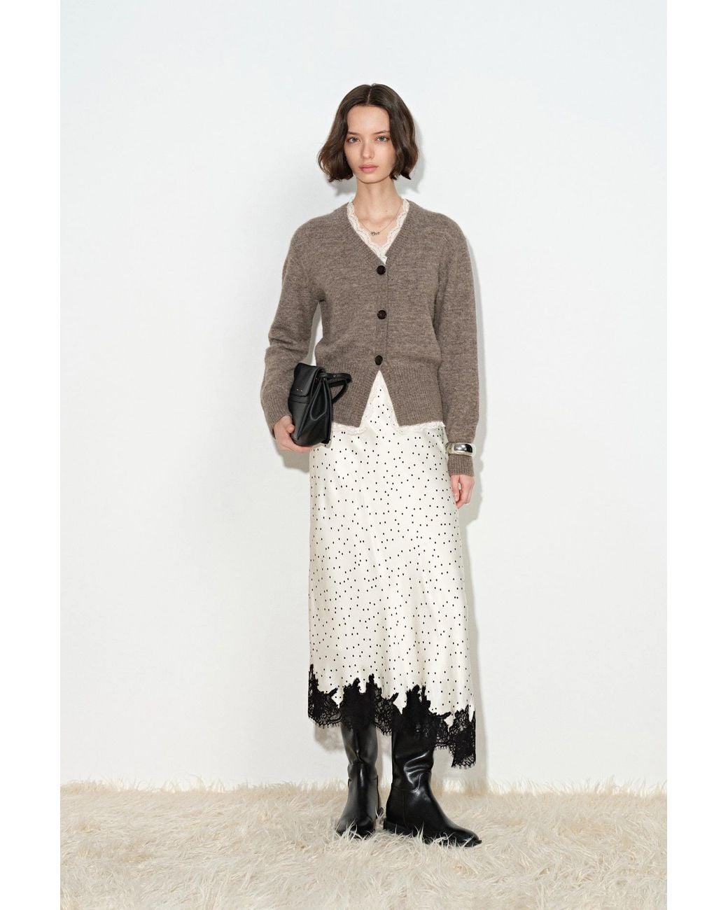 Fabrique Natural Mckenna Faux Layered Lace Panel Cardigan