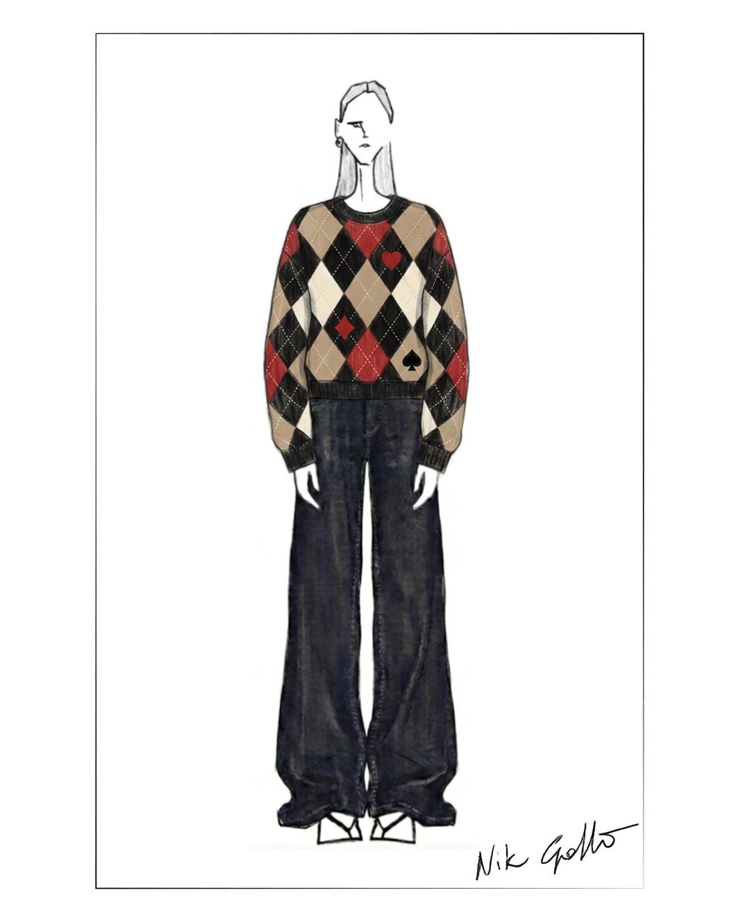 Fabrique Blue Vittoria Hand Embroidery Argyle Sweater