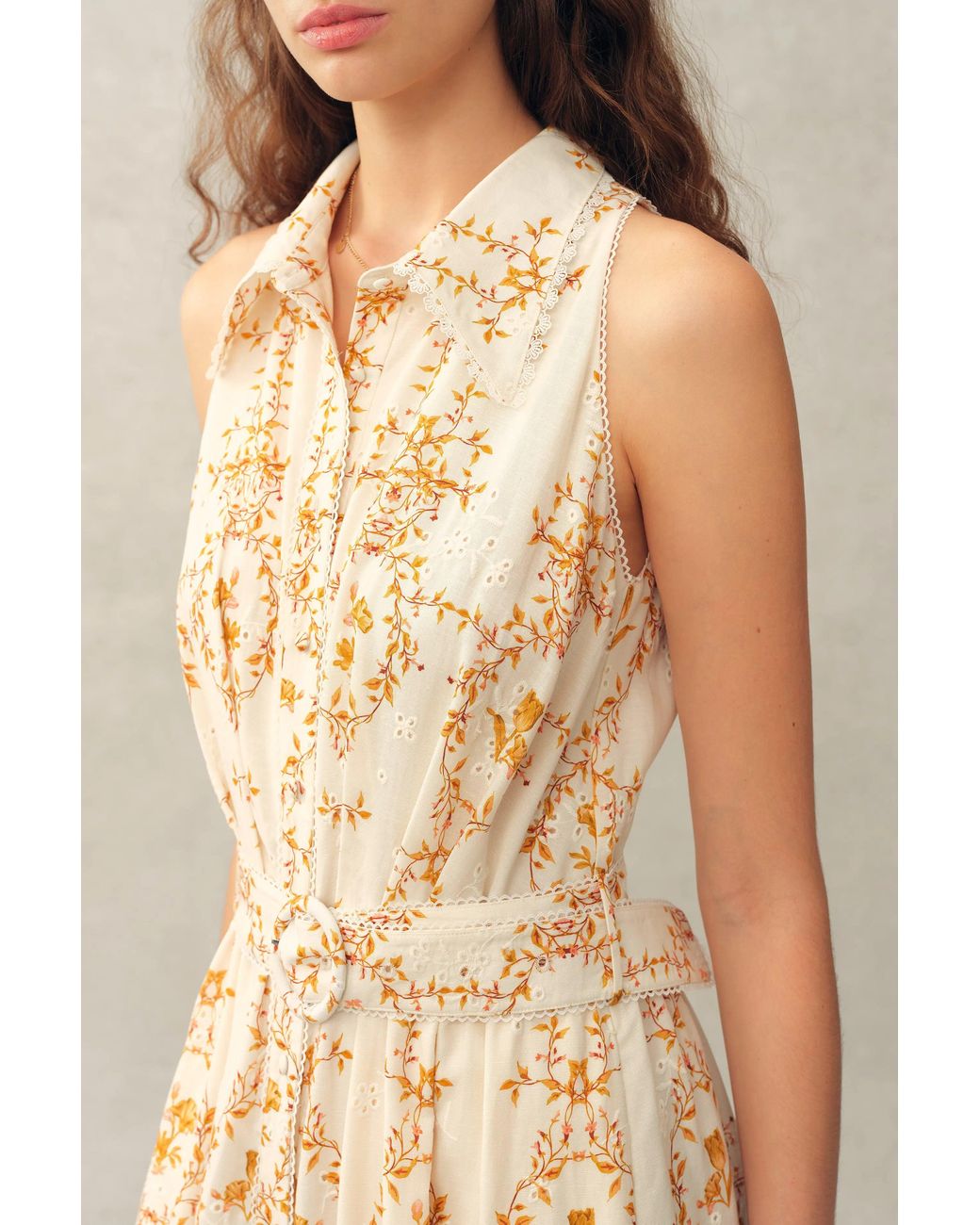 Fabrique Natural Wendy Floral Embroidery Belted Sleeveless Dress