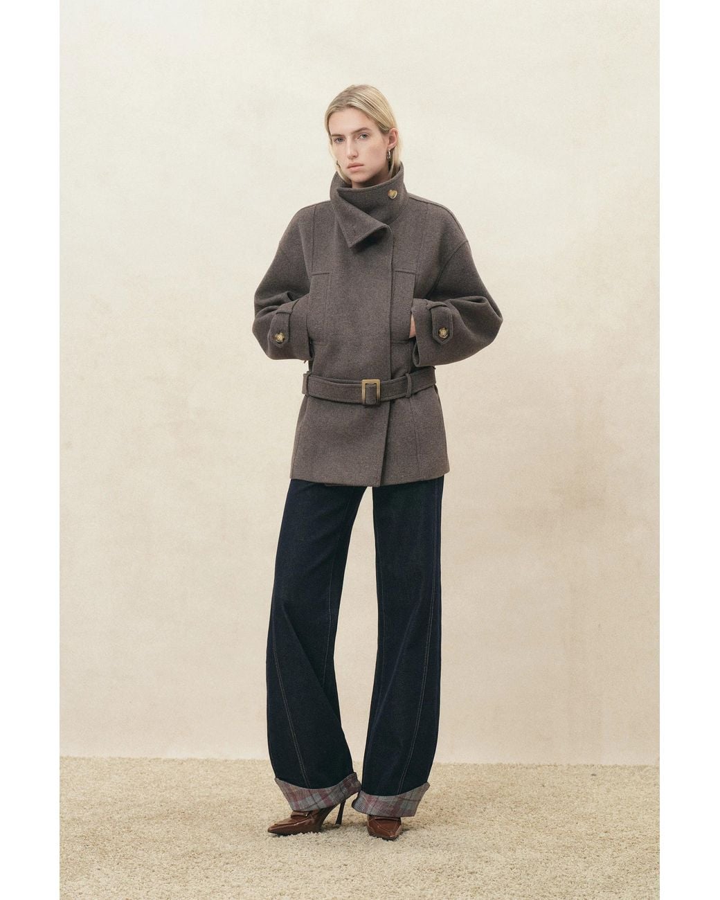 Fabrique Gray Dublin Belted Low Waist Cropped Coat